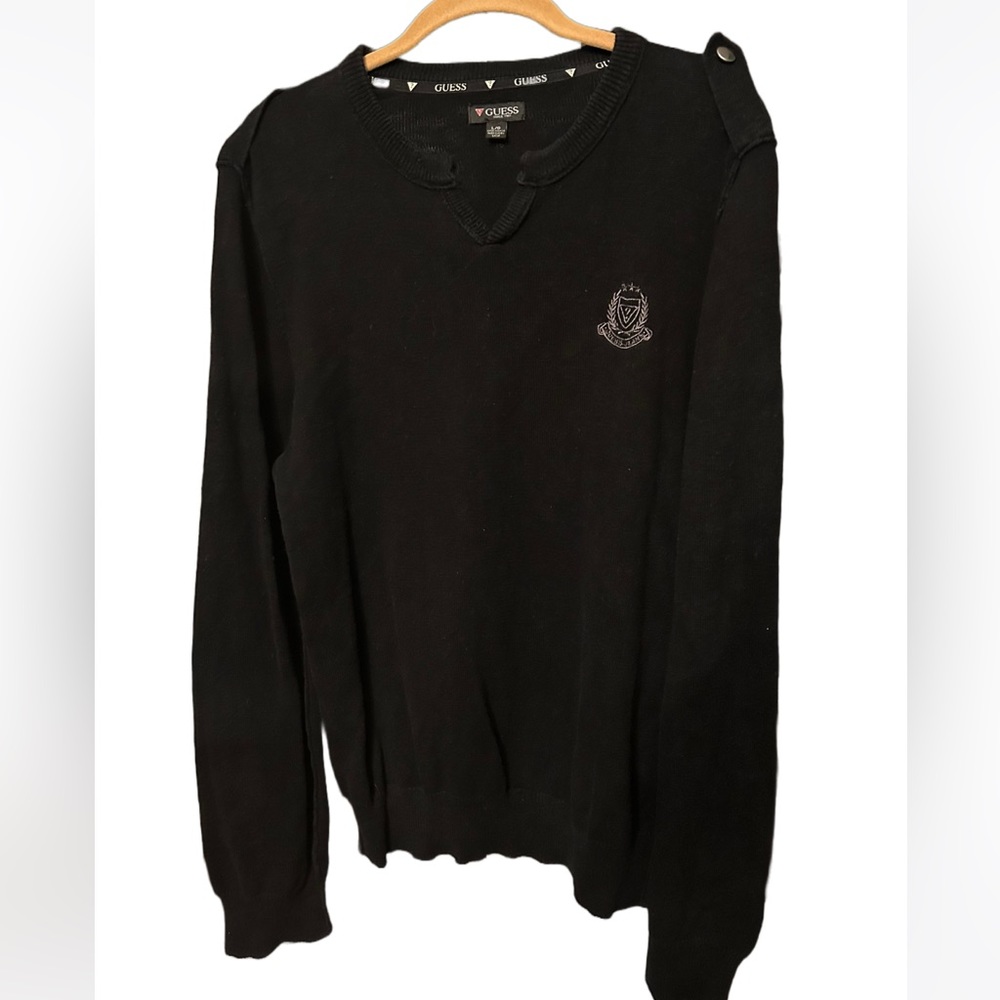 Guess Crew Neck Button Up Black Sweater
